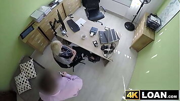 Beautiful blondie bent over and fucked hard in office